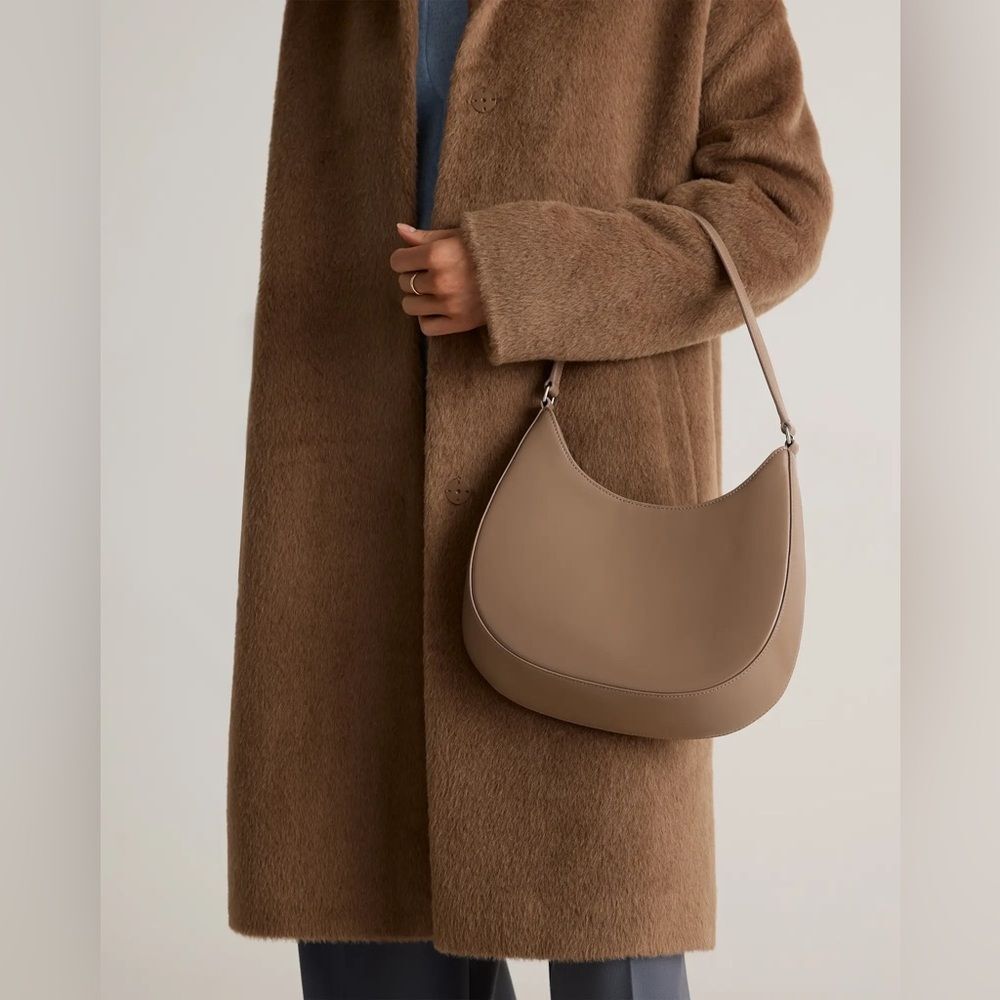 NWT Quince Italian Abrasivato Leather Shoulder Bag Taupe Neutral Polished - Picture 11 of 13